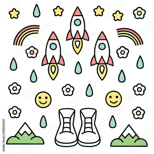 Collection of cute hand drawn doodle elements for childrens designs