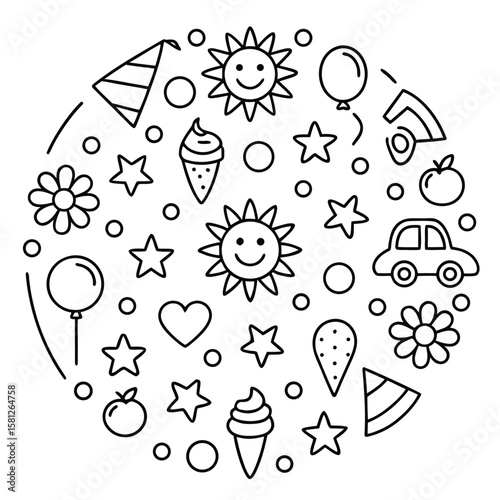 Collection of cute hand drawn doodle elements for childrens designs