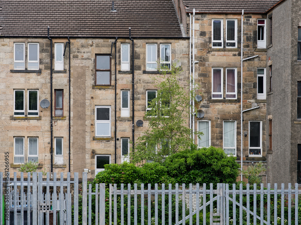 Naklejka premium Tenement flats in poor housing area in Glasgow