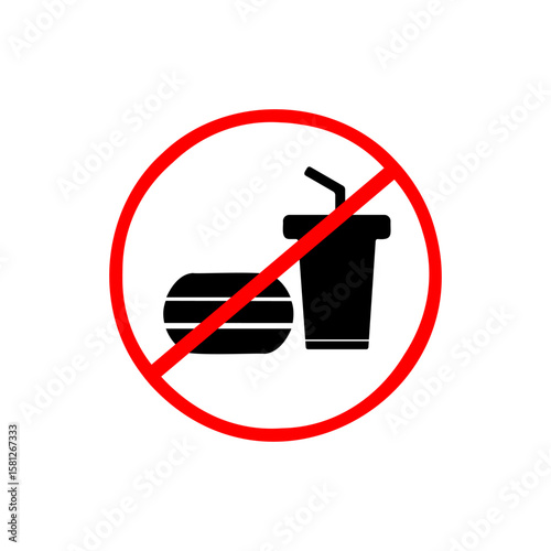 no eat ban icon. Symbol indicating prohibition of fast food and sugary drinks in public areas for health awareness. Vector illustration