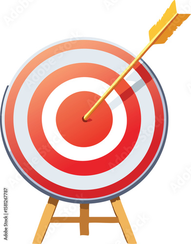 Bullseye Target Board with Arrow Hitting the Center