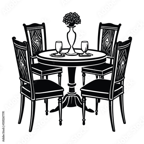 dining table and chairs vector illustration