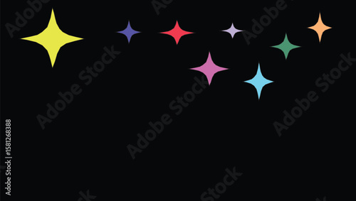Sparkle Star Icon Set with Diffrent Colour On Black Background