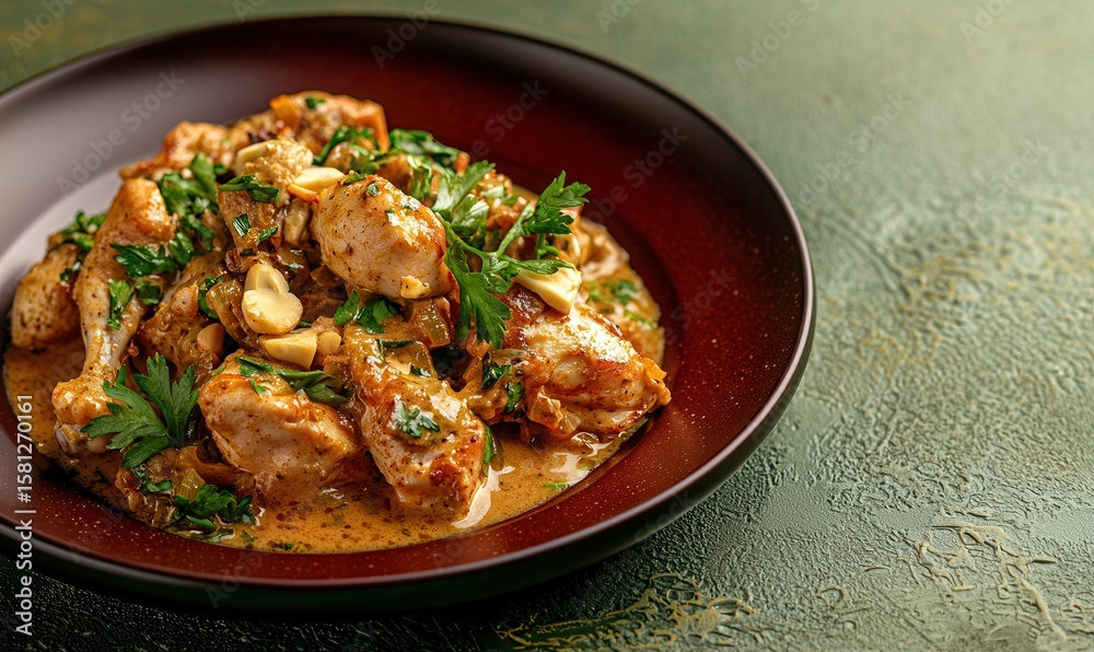 Fototapeta premium Savoring the rich flavors of Georgian satsivi with chicken and walnuts