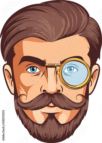 Serious Monocle Face Expression Illustration