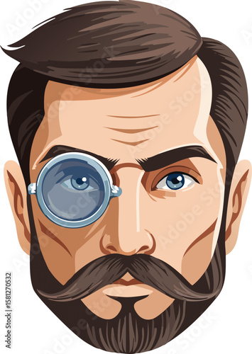 Serious Monocle Face Expression Illustration