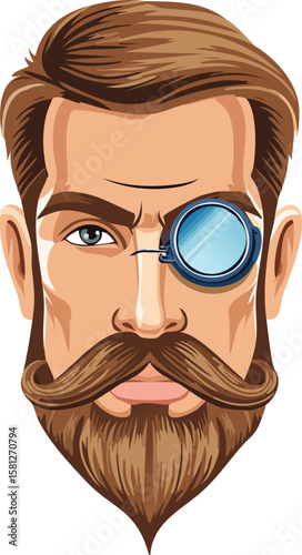 Serious Monocle Face Expression Illustration