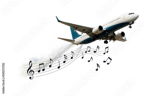 An airplane that leaves musical notes behind it.