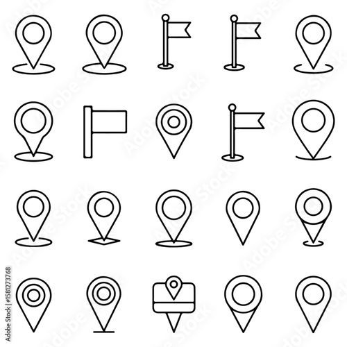 Vector Line Art: Map & Navigation Icon Collection