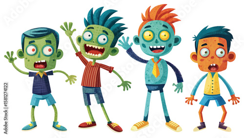 funny zombie character set collection vector cartoon on white isolated background