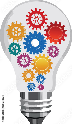 Lightbulb with Gears Symbolizing Innovation and Ideas Vector