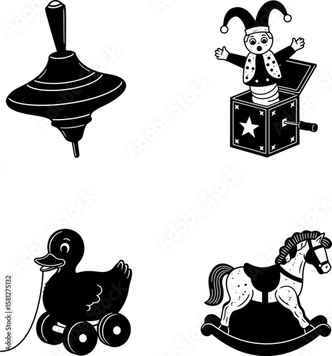 Vector art of vintage toys isolated on white background