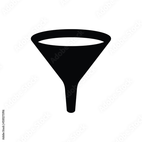 Simple black silhouette of a funnel, filled with liquid.