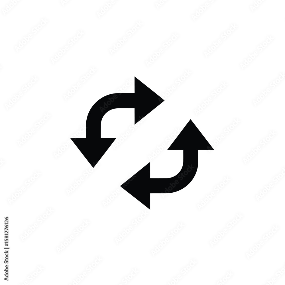 Two curved arrows pointing in opposite directions, forming a circular motion. Two curved arrows pointing in opposite directions, forming a circular motion.