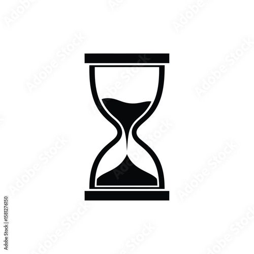 A simple black hourglass icon, symbolizing time, deadline, and the passage of moments.