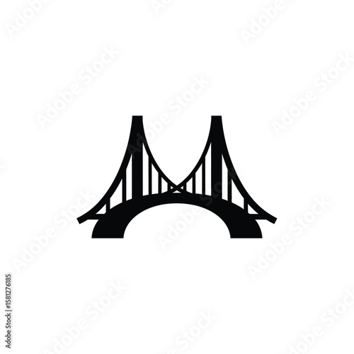 A stylized, black and white illustration of a suspension bridge, isolated on white.