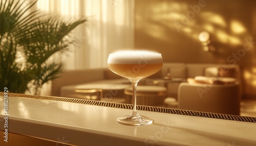 Elegant Cocktail in Coupe Glass on Marble Bar Top in Stylish Interior