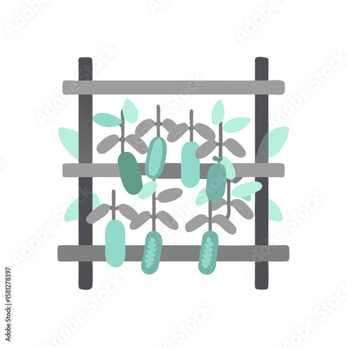 Icon trellis with cucumbers in flat design style with green colors  