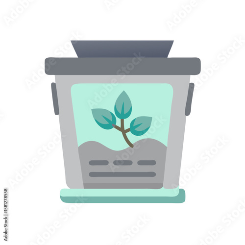 Icon compost-bin with leaves and soil in minimalist style  