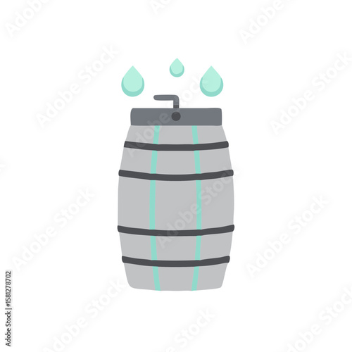 Rainwater barrel with water droplets illustration  