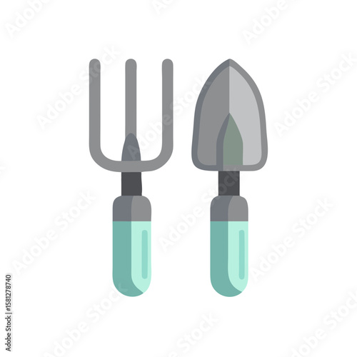 Icon small garden tools with fork and trowel in flat design  