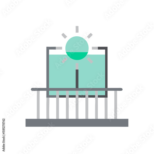 Icon sunlight over balcony in minimalist style with green tones  