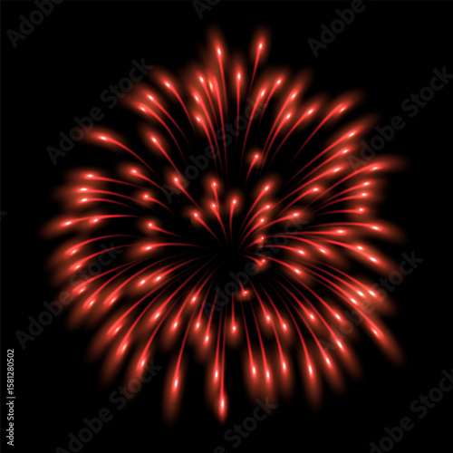 Salute in the night sky, red, with sparkling splashes on an isolated black background.