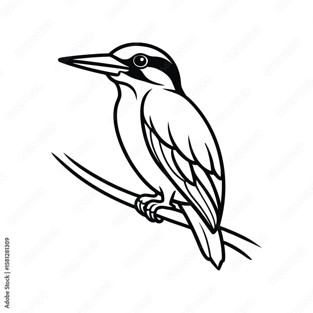 Fototapeta premium A kingfisher line art silhouette vector illustration on white background