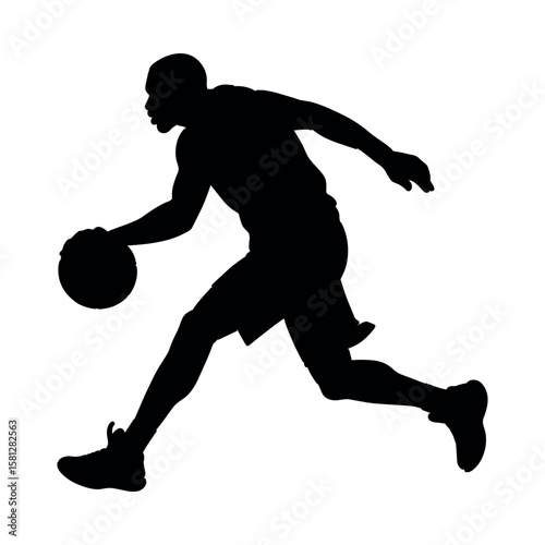 Dynamic silhouette of a basketball player dribbling the ball during a game