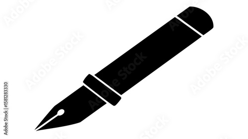 Illustration of a black fountain pen with a pointed nib and two decorative bands on the body