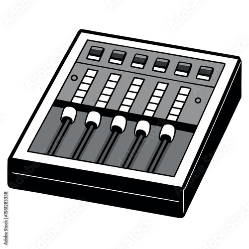 Simple Audio Mixing Board with Sliders – Clean Vector Illustration for Music Production, DJ Equipment, Podcast Graphics, Sound Control Icons, and Studio Interface Design