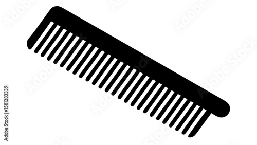 Illustration of a black comb with fine teeth arranged in a parallel fashion on a white background