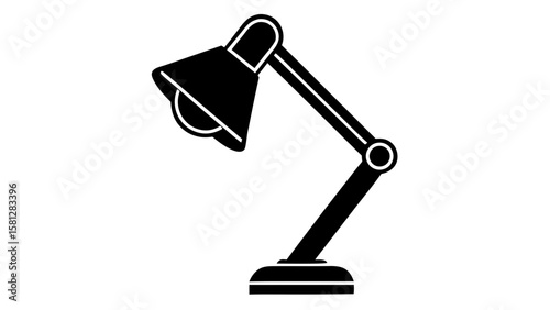 Illustration of a black adjustable desk lamp with a conical shade and a sturdy base design element 100 chars