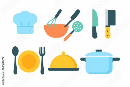 Colorful Kitchen Utensils and Chef Icons