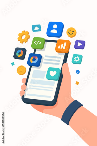 Modern Smartphone with App Icons in Hand