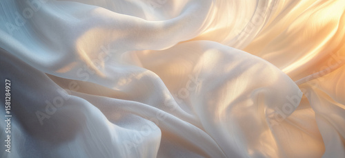 Soft flowing silk fabric with gentle light reflections and warm tones.
