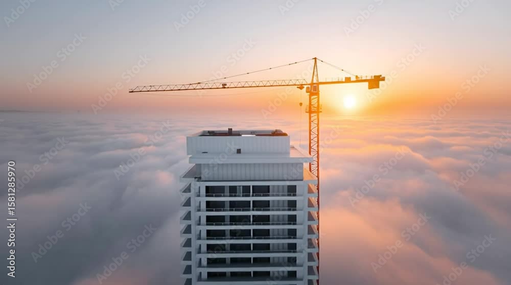Skybound Construction: A towering construction crane perched atop a ...