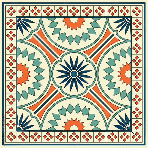 Elegant geometric tile design with ornate floral patterns and symmetrical arrangement