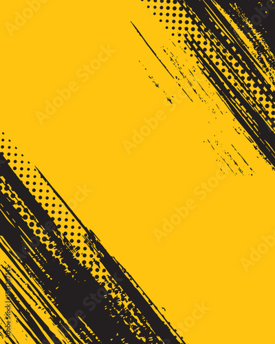 Yellow and Black Abstract Brush Stroke Texture Background