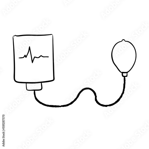 Blood pressure cuff in hand-drawn style with connected balloon  