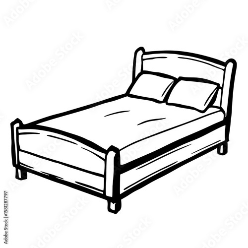 Simple wooden bed with two pillows in minimalist style  