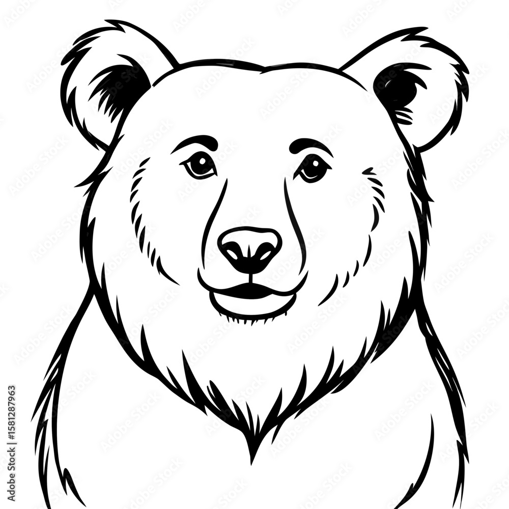 Obraz premium Cartoon bear illustration with simple lines on white background