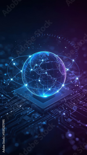 Global communication network connecting world on microchip circuit board