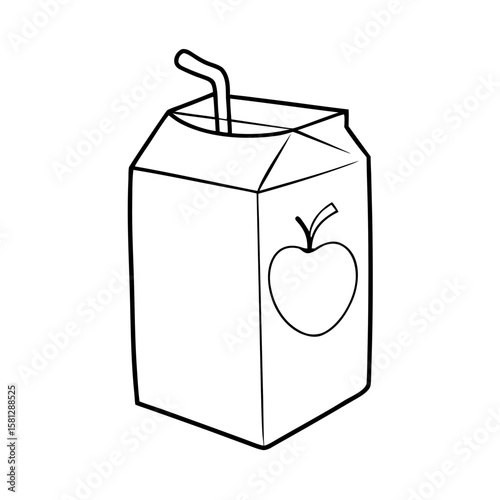 Apple juice box with straw in simple outline design  