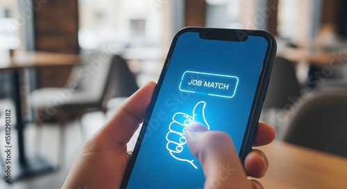 Happy Person Finding The Perfect Job Through Online Application In Smartphone