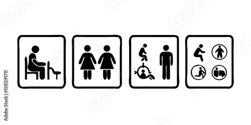 Toilet restroom bathroom gender accessibility inclusion sign vector symbols set