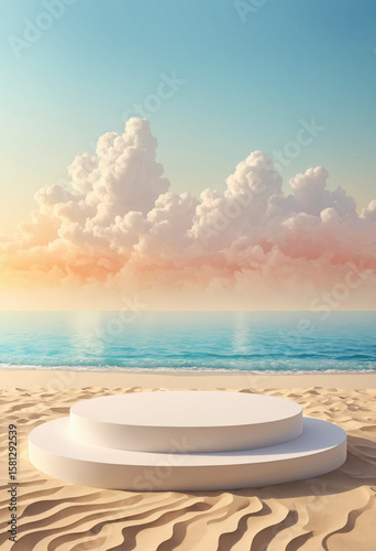 sand beach sea ocean dais empty podium background for product display