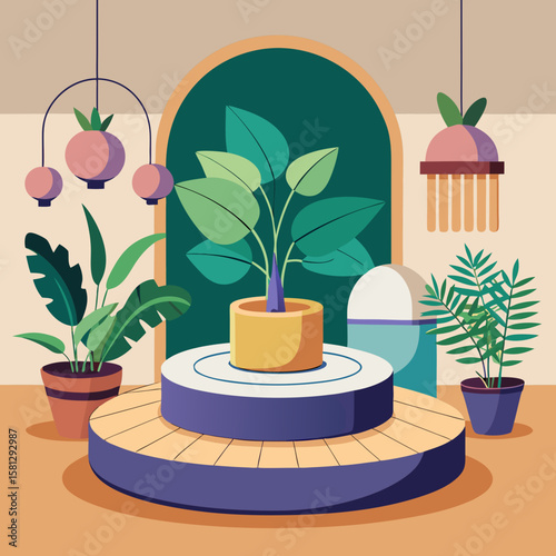 Indoor Plant Decor with Round Podium
