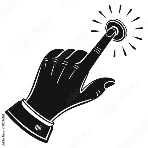 Black finger click icon with motion lines