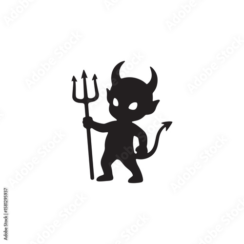 Little Devil with Trident Silhouette
